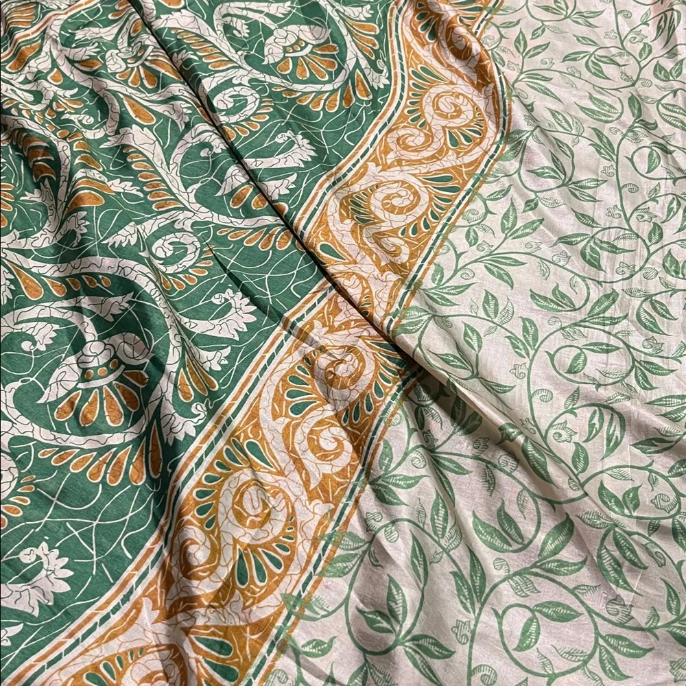 DARN GOOD YARN NWT Boho Granola 100% Silk Teal Sari Wrap Midi Skirt O/S (4-12)